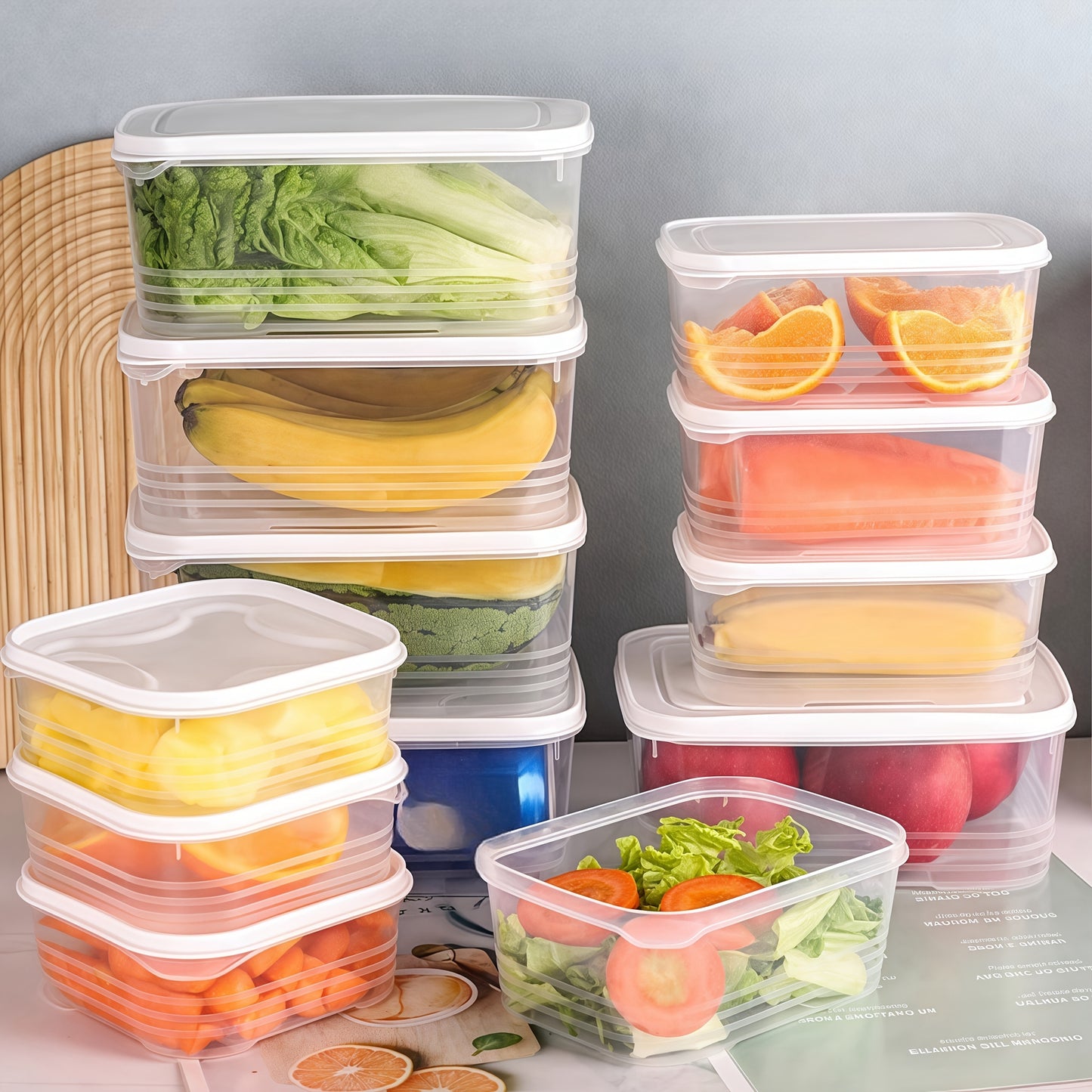 10-Pack 1200ml Stackable Fridge Organizer Containers, Plastic Freezer Safe Food Storage Boxes with Flip Top Lids, Reusable Multipurpose Sealable Bento Lunch Boxes for Meat, Fruits, Vegetables, Microwaveable - Ideal for Christ