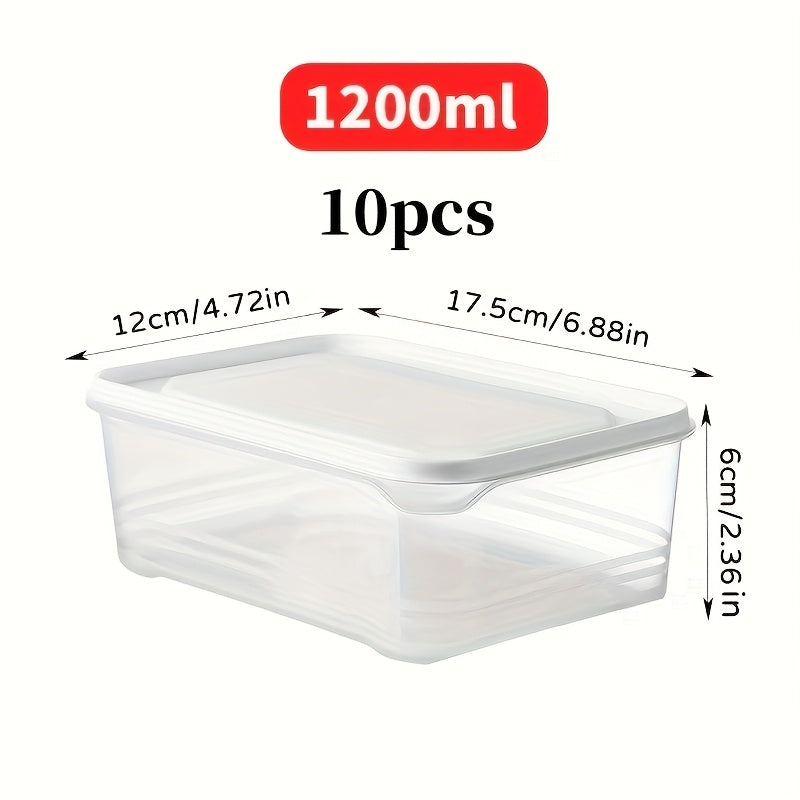 10-Pack 1200ml Stackable Fridge Organizer Containers, Plastic Freezer Safe Food Storage Boxes with Flip Top Lids, Reusable Multipurpose Sealable Bento Lunch Boxes for Meat, Fruits, Vegetables, Microwaveable - Ideal for Christ