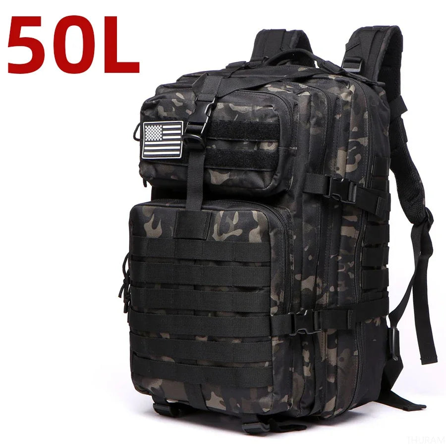 Mochila táctica de nailon resistente, impermeable, de 25 l/50 l, para deportes de trekking, pesca, caza, acampada y senderismo, ideal para exteriores.