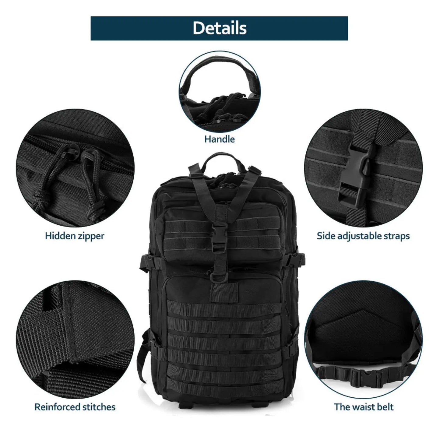 Mochila táctica de nailon resistente, impermeable, de 25 l/50 l, para deportes de trekking, pesca, caza, acampada y senderismo, ideal para exteriores.