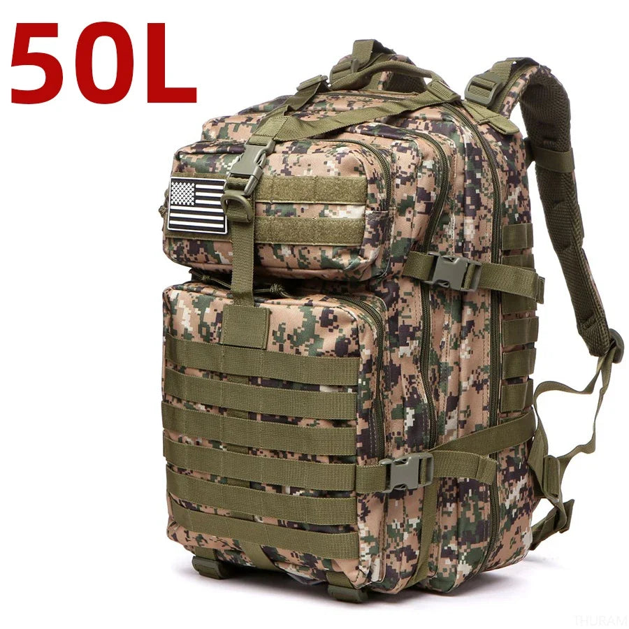Mochila táctica de nailon resistente, impermeable, de 25 l/50 l, para deportes de trekking, pesca, caza, acampada y senderismo, ideal para exteriores.