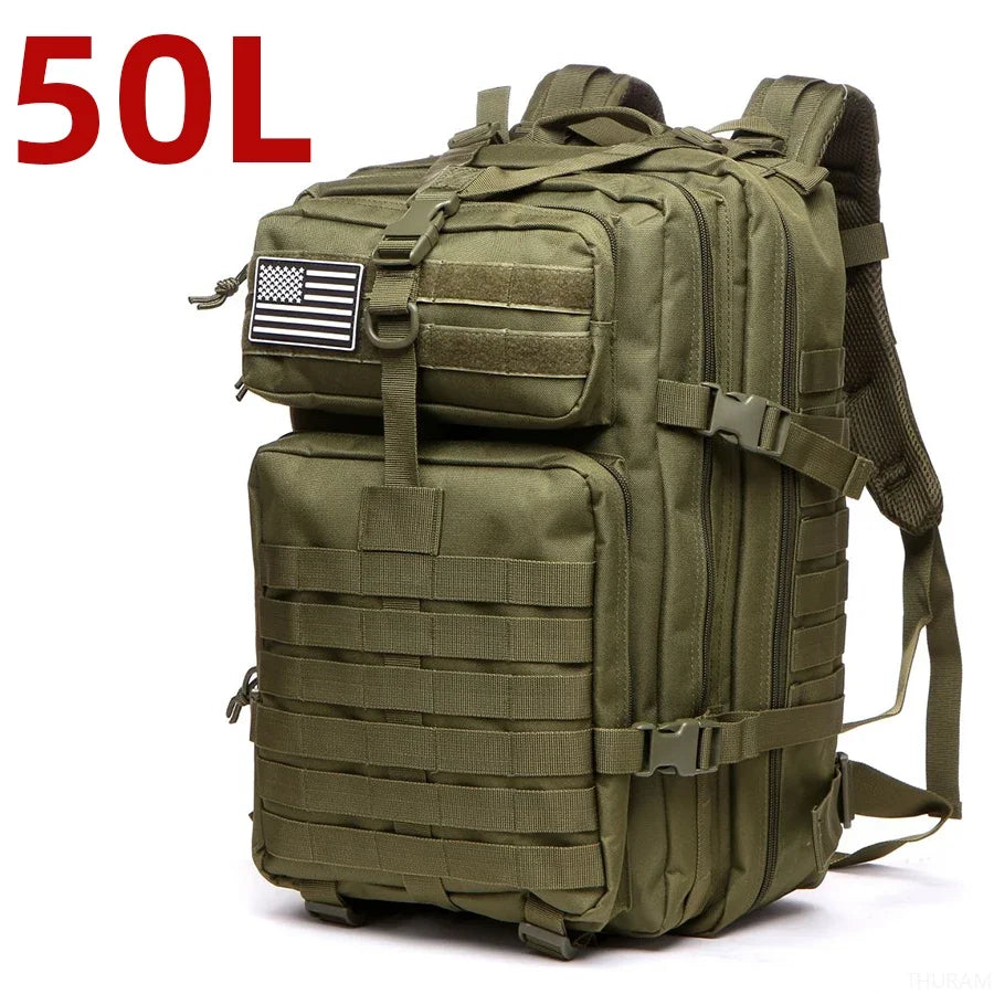 Mochila táctica de nailon resistente, impermeable, de 25 l/50 l, para deportes de trekking, pesca, caza, acampada y senderismo, ideal para exteriores.