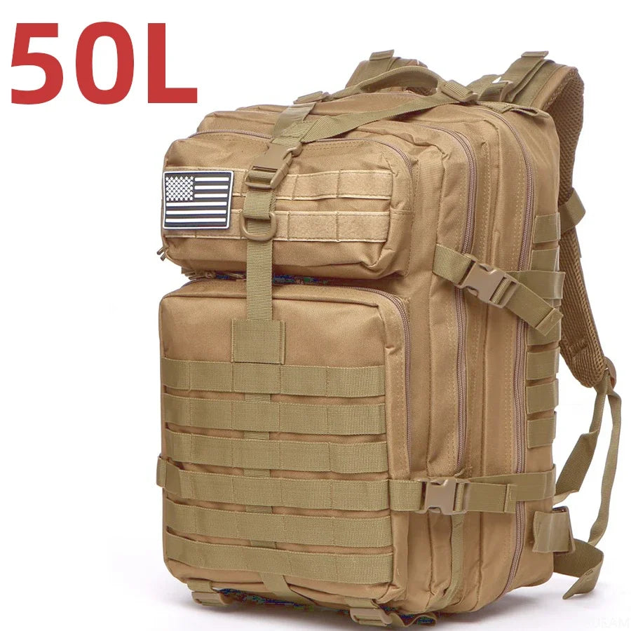Mochila táctica de nailon resistente, impermeable, de 25 l/50 l, para deportes de trekking, pesca, caza, acampada y senderismo, ideal para exteriores.