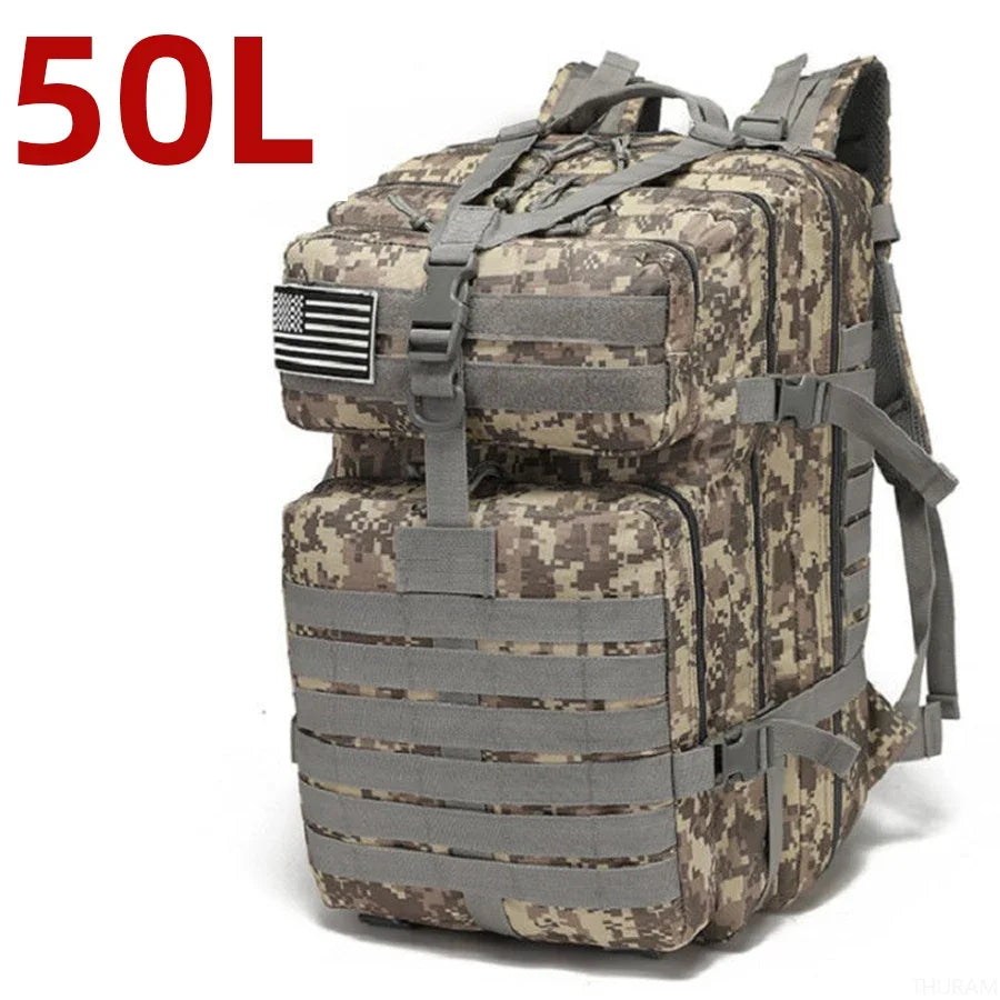 Mochila táctica de nailon resistente, impermeable, de 25 l/50 l, para deportes de trekking, pesca, caza, acampada y senderismo, ideal para exteriores.