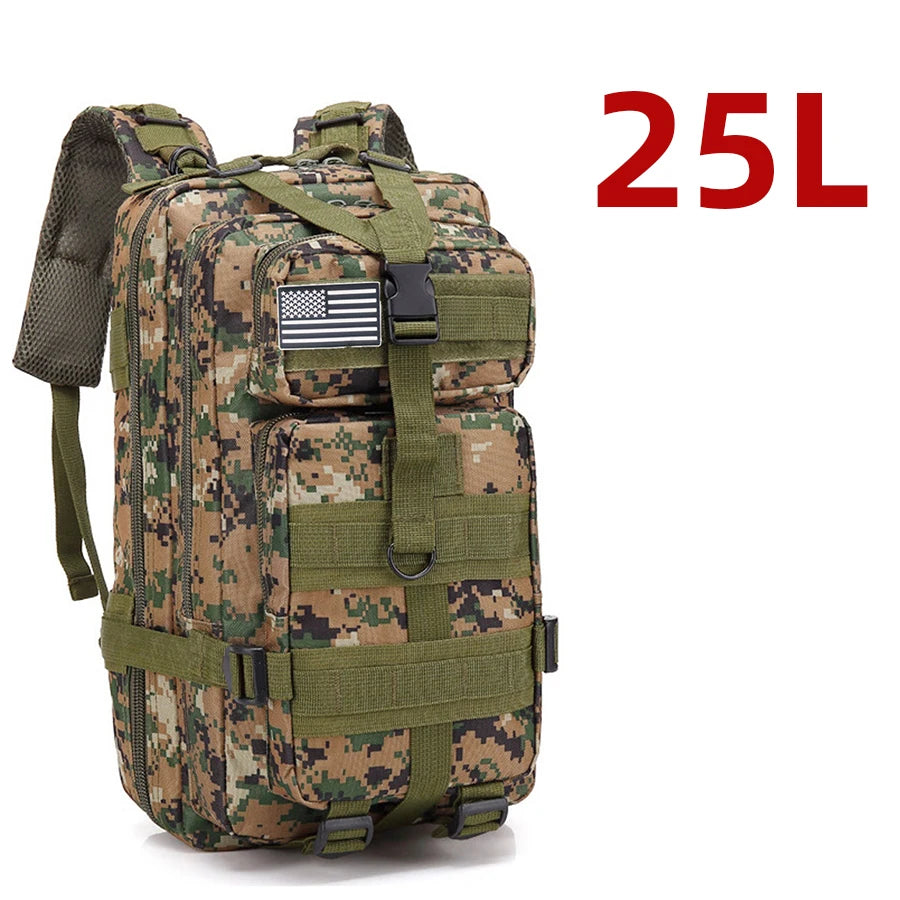 Mochila táctica de nailon resistente, impermeable, de 25 l/50 l, para deportes de trekking, pesca, caza, acampada y senderismo, ideal para exteriores.