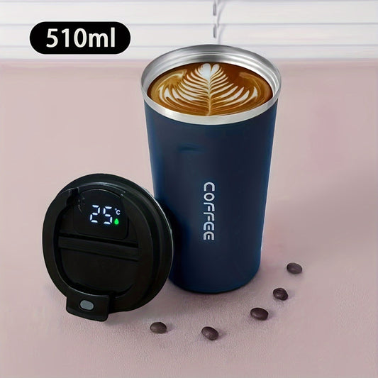 AIBEYOU - Taza de café azul con pantalla de temperatura inteligente, 1 unidad, acero inoxidable 304, aislada, a prueba de fugas, termo de viaje de 17 oz para exteriores, portátil, para oficina, coche