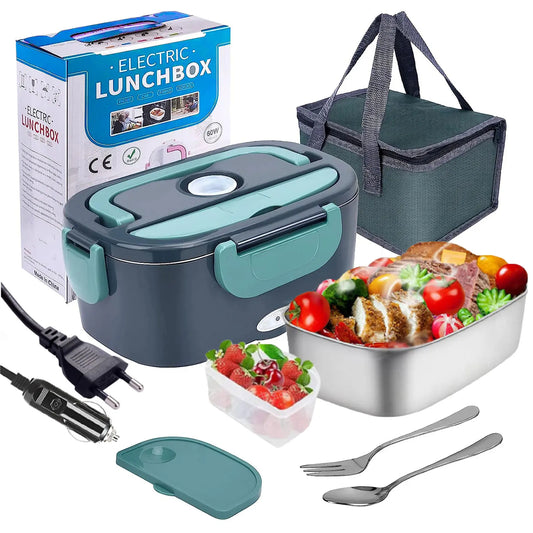 Fiambrera eléctrica de 1,5 L y 40 W, calentador de alimentos portátil para coche y hogar, ideal para el almuerzo.
