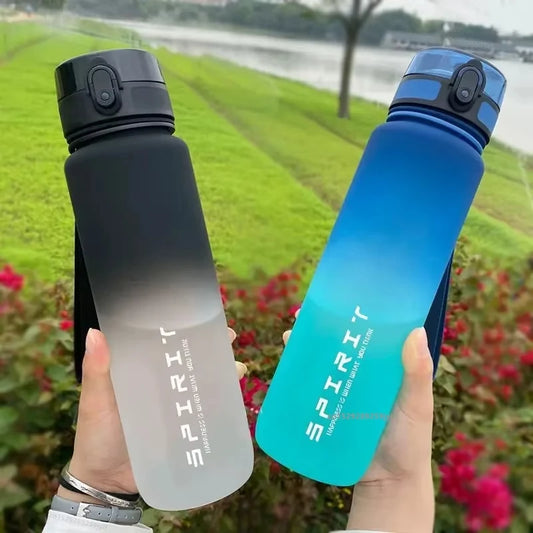Botella de agua deportiva de gran capacidad de 1 litro, a prueba de fugas, de plástico, colorida, ideal para beber al aire libre, viajes, gimnasio, fitness, etc.