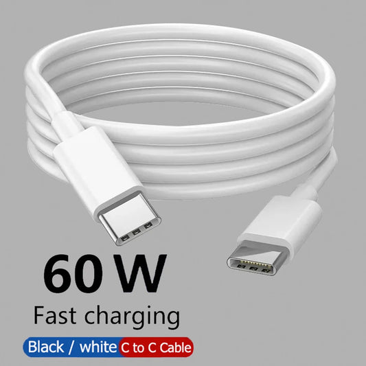 Cable USB C a USB tipo C PD de 60 W, carga rápida, cable de datos para iPhone 15, 15 Pro, Huawei, Samsung, Xiaomi, línea de datos, negro y blanco, 1 m, 2 m y 3 m