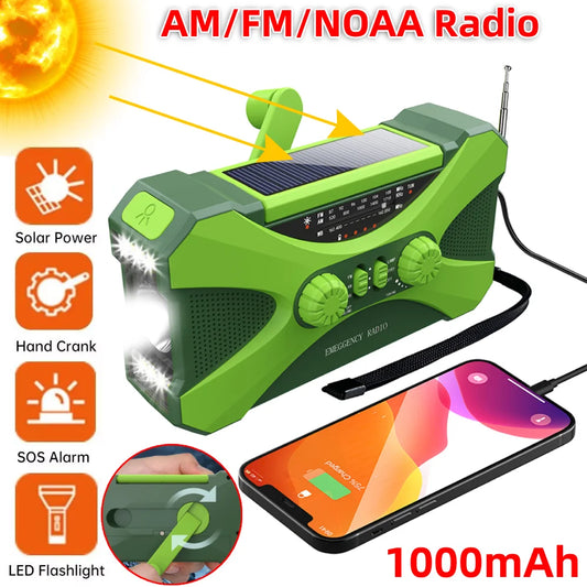 Linterna de emergencia, batería externa con panel solar, radio recargable con manivela, 10000 mAh, radios meteorológicas AM/FM/NOAA para el hogar y exteriores.