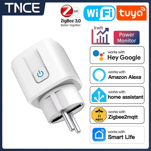 Enchufe inteligente TNCE TUYA con WiFi o Zigbee 3.0, enchufe UE de 16 A/20 A, monitor de potencia, función de temporización, control por voz, compatible con Alexa y Google Home.