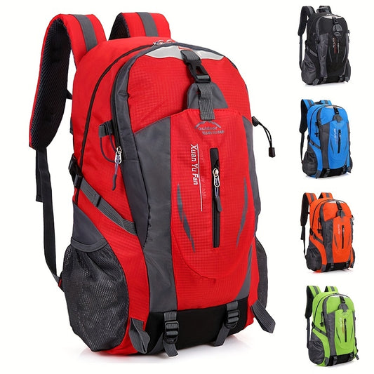 Mochila de senderismo de nailon de ajuste universal, capacidad de 30 a 40 L, no impermeable, cierre de cremallera, diseño alfabético, estilo deportivo para escalada y actividades al aire libre.