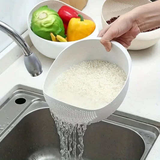 1 recipiente de plástico para lavar arroz con colador: lava eficazmente granos pequeños y utensilios de cocina.